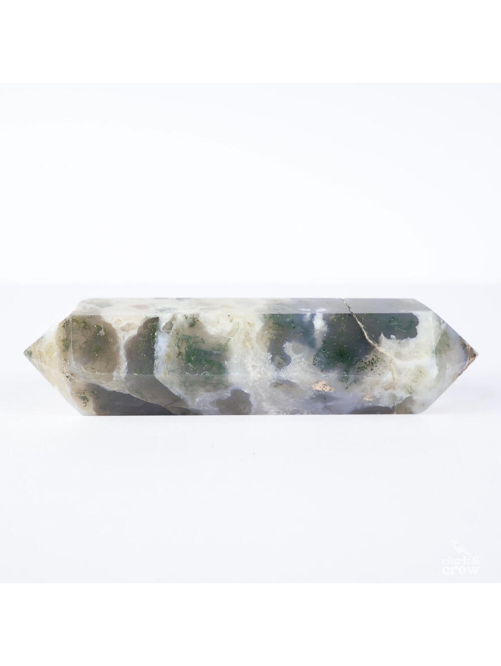 Moss Agate Crystal Wand 4" Natural Green Stone Point Polished Healing Tower 0181